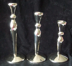 Gatco India Solid Brass Candlestick Holder Set of 3 Silver Looking Finish - Picture 1 of 3