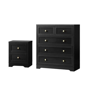 5 Chest of Drawers and Bedside Table Hamptons Furniture Set Black - Picture 1 of 8