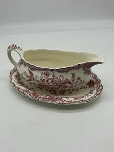 Vintage BRISTOL Crown Ducal Gravy Boat & Underplate #762055 Pink 2D - Picture 1 of 3