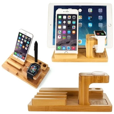 WG® 4 in 1 Charging Dock Stand Wooden Holder for Apple Watch iPhone iPad Tablets - Image 1 of 4