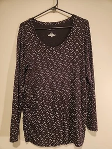 Maternity Top Large Rayon Spandex Black With White Polkadot Rouched Sides... - Picture 1 of 5