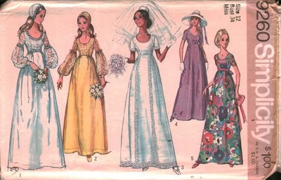 9260 Vintage Simplicity Sewing Pattern Misses 1970s Wedding Dress Gown Bridal 12 - Image 1 of 3