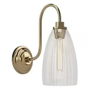 Progress Lighting Cely 14" 1-Light Brushed Bronze Wall Sconce Ribbed Glass Shade - Picture 1 of 5
