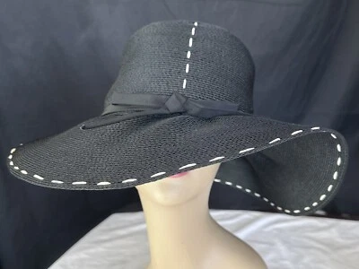 Vtg Elegant Black Floppy Hat Wide Brim Lazarus Trendsetter Retro 21.25" Sz S/M - Image 1 of 4