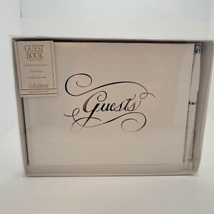 CR Gibson Guest Book with Pen White with Silver Foil Wedding Guest Book