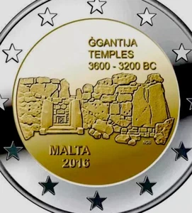 Moneda de Malta 2€ 2016 conmemorativa de las ruinas de Ggantija templo prehistórico unc - Imagen 1 de 3