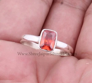 Orange Zircon Cut Gemstone 925 Sterling Silver Stacking Rings Gifts For Birthday - Imagen 1 de 7