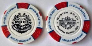Ficha de póker SMOKIN' HARLEY-DAVIDSON Winston-Salem NC Signature blanca/roja renombrada - Imagen 1 de 3