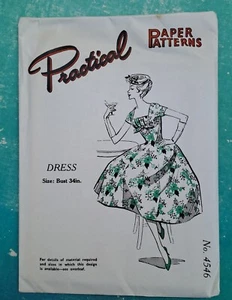 50s Practical Paper Vintage Sewing Dress Pattern Summer Swing 34in Bust - Picture 1 of 2