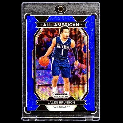 Tarjeta Jalen Brunson Raro Azul REFRACTOR Prizm All-American #/249 Knicks + Soporte Foto 1 de 4
