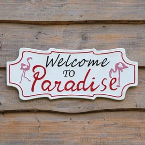 Stylish Welcome To Paradise Wall Mounted Metal Sign Home Decor - Picture 1 of 1