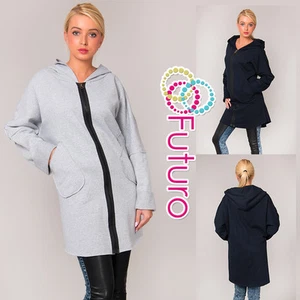 Ladies Hooded Coat With Zip & Pockets Outdoor Warm Long Jacket Size 8-12 FT1393 - Picture 1 of 2