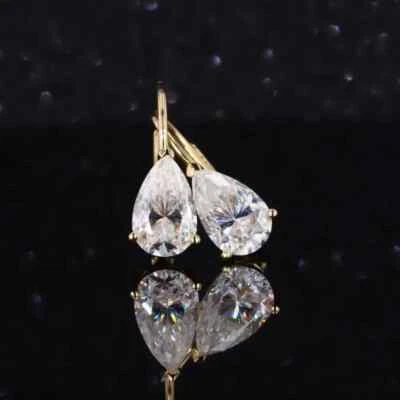 Drop/Dangle Earrings Pear Lab Created Lever Back Diamond 14K Yellow Gold Plated - Image 1 of 4