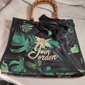 Join Jorden Tote/beach Bag Palm Tree Green Leaves Canvas Bag  Bamboo Look Handle