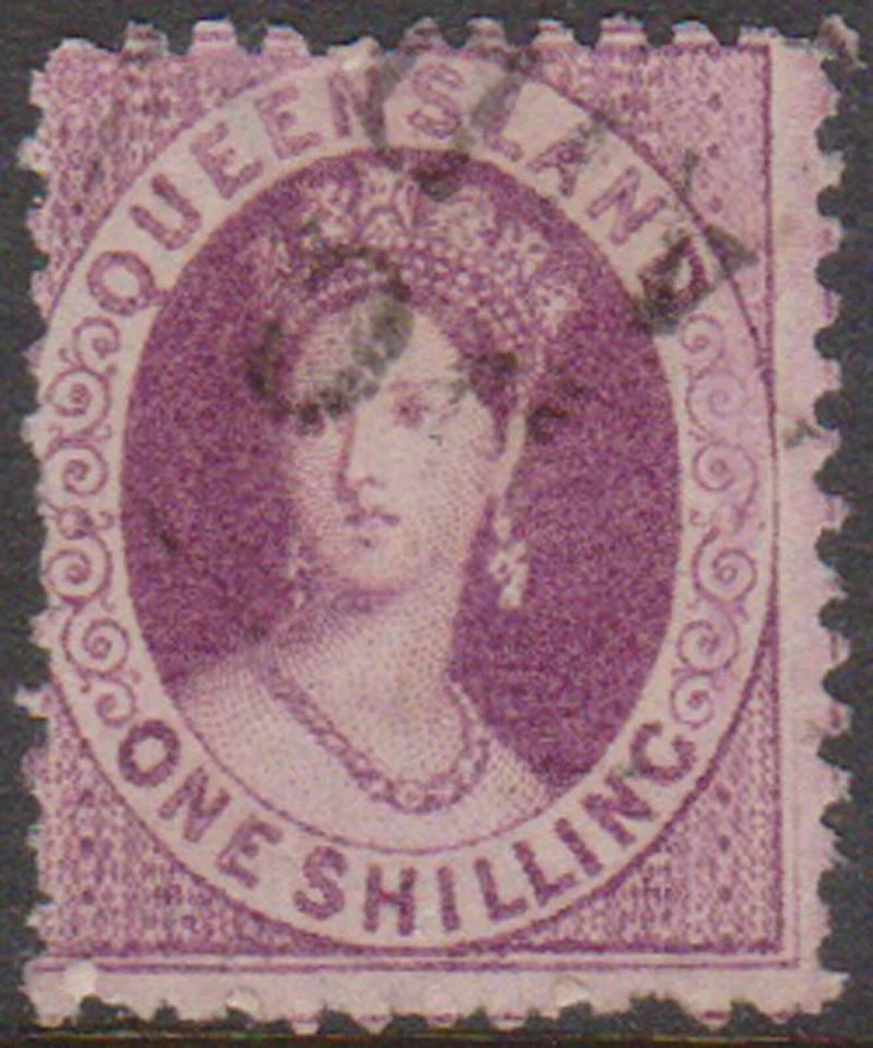 (F230-26) 1878 Queensland 1/- selo roxo Chalon marca d'água 5 (Z) (KW68) - Imagem 1 de 1
