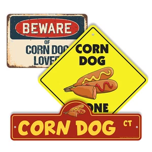 Corn Dog (3 Pack) Plastic Street Sign Crossing Warning Vintage Rustic Beware - Picture 1 of 12