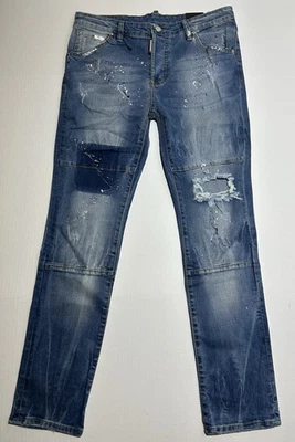 Pantalones de mezclilla azules ajustados desgastados talla 52 (32x32) $895 nuevos con etiquetas Dsquared2 Cool Guy Foto 1 de 4