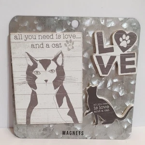 Love and a Cat Magnet Memo Holder Set - Primitives by Kathy - Picture 1 of 1