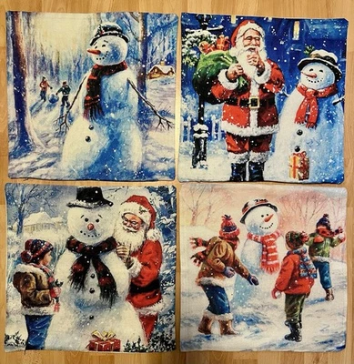Christmas Cushion Covers Santa Snowman Pillow Cases 45CM / 18”, 4Pcs - Image 1 of 4