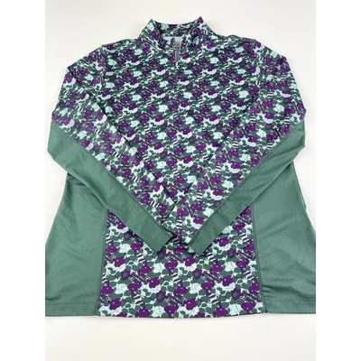 Pullover de golf Peter Millar para mujer con cremallera 1/4 UPF50+ talla grande floral verde púrpura Foto 1 de 4