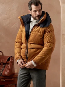 Banana Republic Puffer Jacket Coat Down Corduroy Marigold $350 M New NO HOOD - Picture 1 of 10