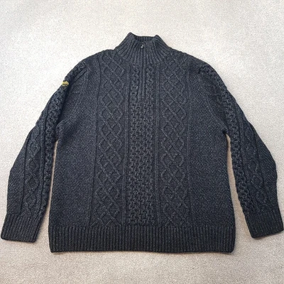 Superdry Mens 1/4 Zip Jumper XXL Black Grey Fleck Cable Knit Sweater Wool Blend - Image 1 of 4