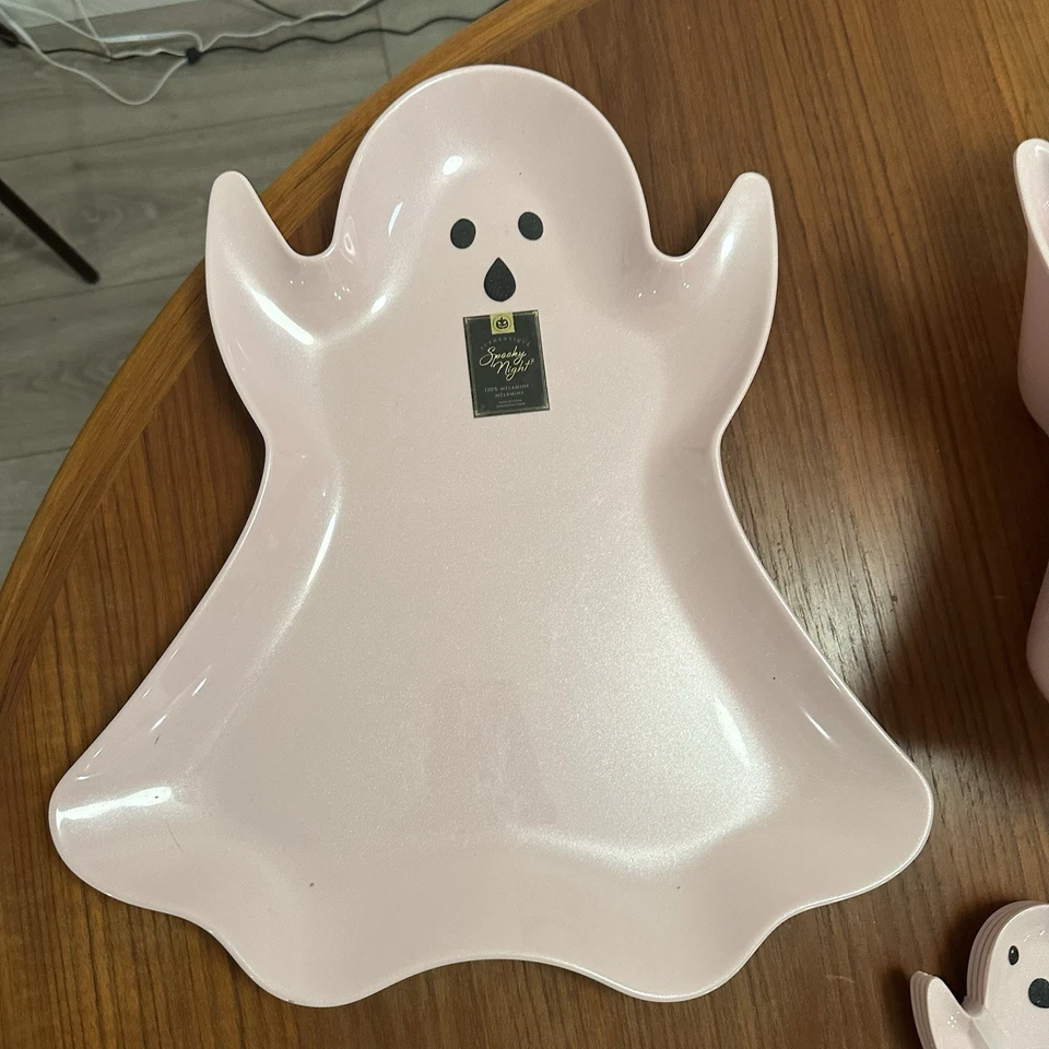 Spooky Night Melamine Pink Ghost Platter Pastel Halloween - Image 1 of 1