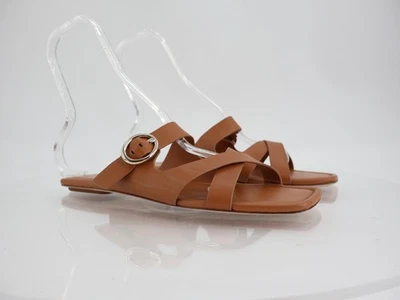 Sandalia Stuart Weitzman Villa Slide Talla 12 Cuero Marrón Tirantes Planas Sin Cordones Foto 1 de 4