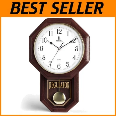 Elegant Vintage Pendulum Wall Clock - Real Wood, Silent Quartz Movement 18x11 - Image 1 of 4