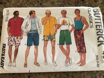 🌻 BUTTERICK #4664 - PANTALONES CORTOS CON CORDÓN DE TRES LARGOS PARA HOMBRE PATRÓN XS-SM-MED FF Foto 1 de 2