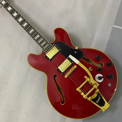 Guitarra eléctrica personalizada ES-335 JAZZ, cuerpo de arce rojo, herrajes dorados, envío rápido Foto 1 de 4