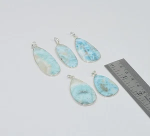Wholesale 5Pc 925 Solid Sterling Silver Natural Blue Larimar Pendant Lot - Picture 1 of 1