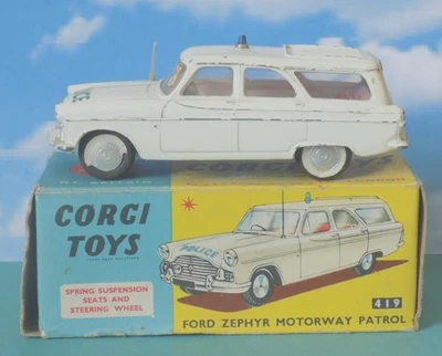 Corgi Toys No.419 Ford Zephyr Police Motorway Patrol Car (1960-65) Early Hubs. - Изображение 1 из 4