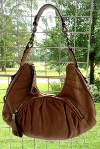 B.Makowsky HOBO Bag Shitake Turino Top Zip Soft Leather Dark Nickel Hardware - Picture 1 of 16