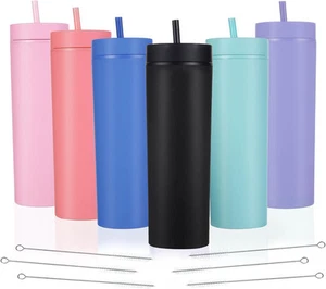 Skinny Tumblers with Lids and Straws - 16oz Matte Colored Acrylic Tumblers,Do - Picture 1 of 6