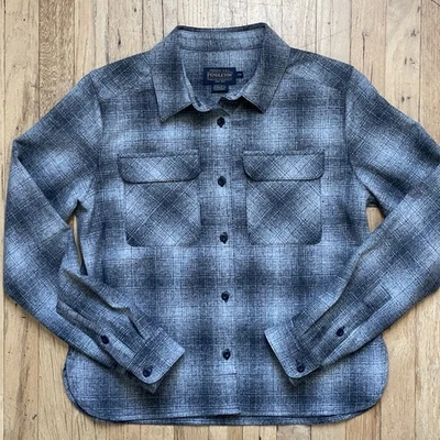 Pendleton Womens Sz XS Board Shirt Grey Black Wool Plaid - Image 1 of 4