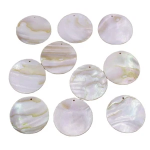 10 PCS 35mm Round Disc Natural Beige White Mother of Pearl Shell Charms Crafts - Imagen 1 de 3