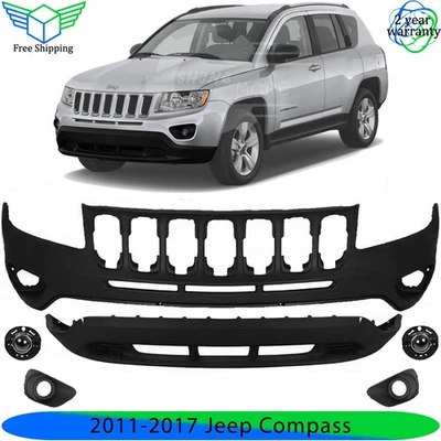 Front Bumper Cover Fascia & Fog Light Assembly Kit For 2011-2017 Jeep Compass Foto 1 de 4