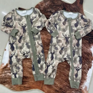Baby Clothes Sibling Newborn Baby Hunting Camo Deer Zipper Romper Country Outfit - Picture 1 of 6