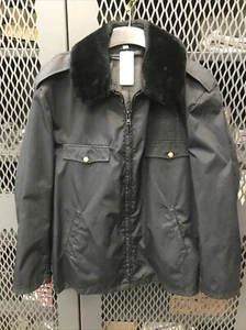 Winter Police Jacket Without Liner Size 48L Navy Blue Fur Trim Brass Buttons HR2 - Picture 1 of 7
