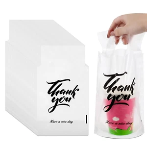 500 Pcs Drink Carrier Delivery Clear Cup Carrier Handle Thank You Drink Bags Out - Picture 1 of 1