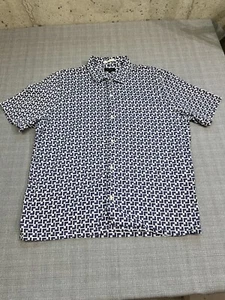 Ted Baker Shirt Mens 3XL Button Up Geometric Print Blue White Preppy City - Picture 1 of 9