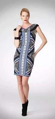 Vestido Maggy London 10 M Cuello en V Funda de Buceo Gráfico Geométrico Bufanda Estampado Foto 1 de 4