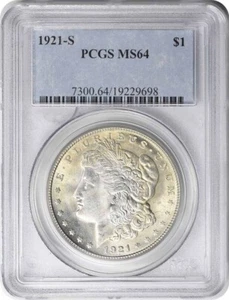 1921-S Morgan Silver Dollar MS64 PCGS - Picture 1 of 2