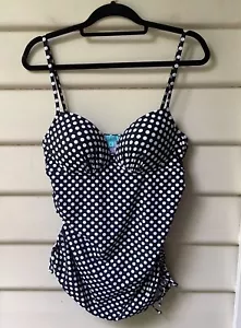 Spanx Polka Dot Tankini Plus Sz XL AU 16 Black White Push Up Bra Ruched As New - Picture 1 of 10