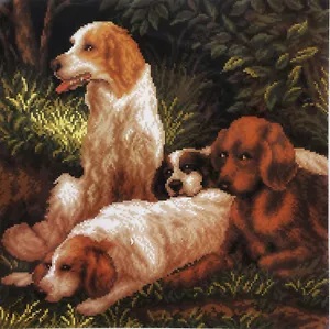 Cross stitch painted AIDA canvas tapestry PA1036 Dogs on a rest 16"x16" - Picture 1 of 2