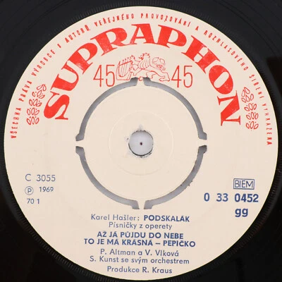 Karel Hašler - Podskalák - 1969 45 rpm 7" Single Vinyl Record 0 33 0452 Czech - Image 1 of 4
