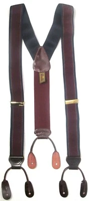 TRAFALGAR Hombre Tirantes Botones Tirantes Borgoña Rojo y Azul Marino Rayas Foto 1 de 4