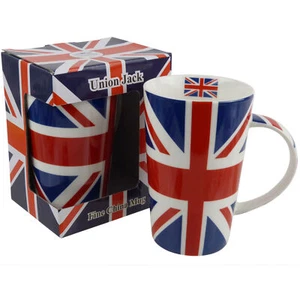 Tall Union Jack Latte China Mug Red White Blue Flag UK London Iconic Queen Co... - Picture 1 of 2