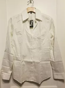 Camisa de manga convertible para mujer EXPRESS Raya metálica blanca talla M, NWT - Imagen 1 de 8